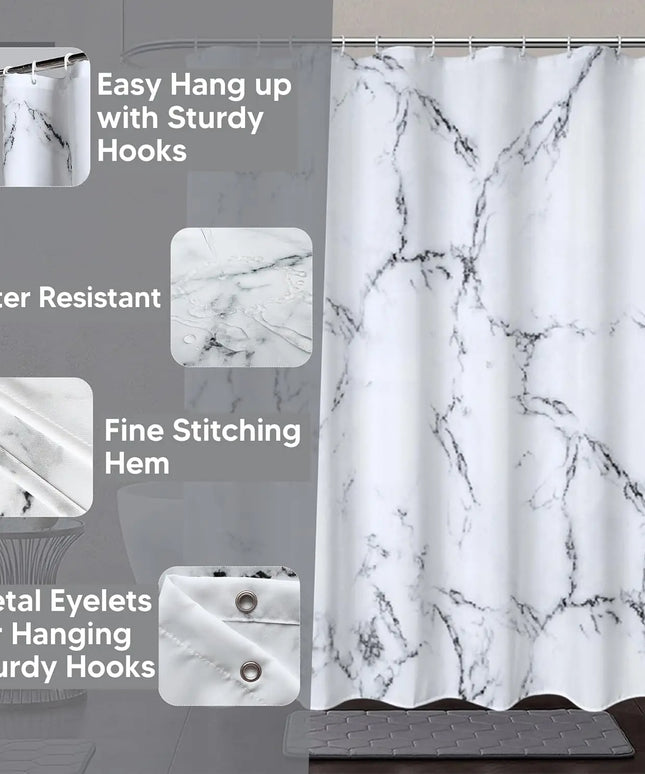 1pc Marble Printed Fabric Shower Curtain with Metal Grommets, Polyester Bath Curtain Widow Curtain Bathroom Decor & Accessories