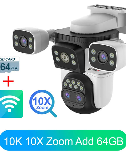 LS VISION 20mp 3 Screens Outdoor Surveillance Camera Wifi Camera 10X Zoom  10k PTZ Auto Tracking Two-way Audio Cctv Cam
