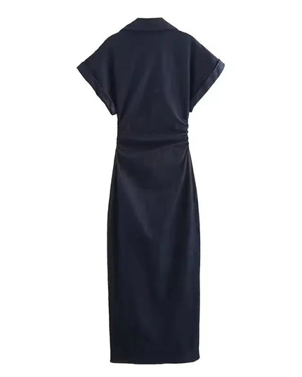 Denim Dress Women's Spring Summer Casual Long Dresses For Women 2025 New Fashion Ruched Short Sleeve Streetwear Midi Dress