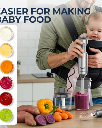 Hand Immersion Blender 1000W Powerful 4-in-1,Stainless Steel Stick Food Mixer,700ml Mixing Beaker,500ml Processor,Whisk