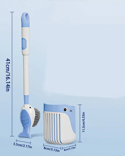 Squirt Whale Toilet Brush with Soft Silicone Head WC Toilet Brush Holder Wall-mounted 360-Degree Cleaning Tools for Bathroom