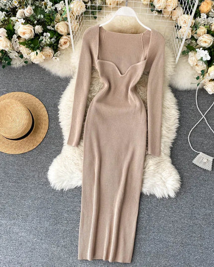 Dresses For Women 2026 Sexy Strapless Ribbed Knitted Bodycon Dress Women Winter Long Sleeve Midi Sweater Dress Clothes