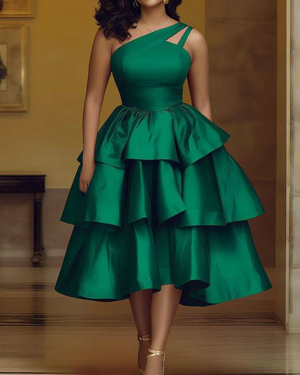 Women Elegant Shiny One Shoulder Ruffle Layered Christmas Party Dresses Date Out Birthday Wedding Guest Event Occasion Gowns New