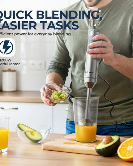 Hand Immersion Blender 1000W Powerful 4-in-1,Stainless Steel Stick Food Mixer,700ml Mixing Beaker,500ml Processor,Whisk