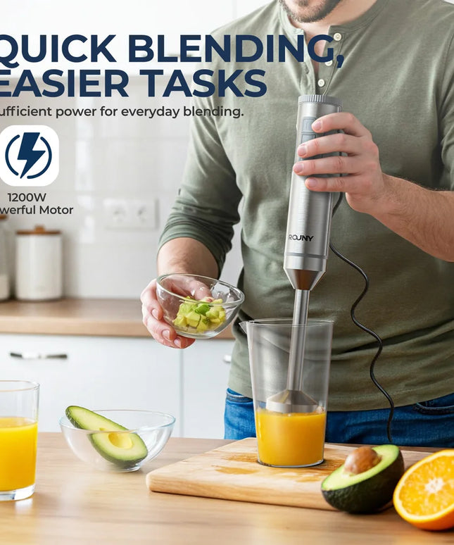 Hand Immersion Blender 1000W Powerful 4-in-1,Stainless Steel Stick Food Mixer,700ml Mixing Beaker,500ml Processor,Whisk