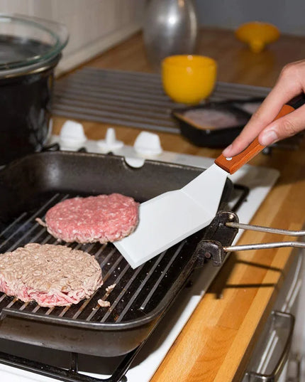 Stainless Steel Square Head Steak Cooking Spatula Wood Handle Pizza Shovel Pancake Beef Turner Scraper BBQ Utensils For Kitchen