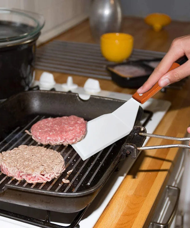 Stainless Steel Square Head Steak Cooking Spatula Wood Handle Pizza Shovel Pancake Beef Turner Scraper BBQ Utensils For Kitchen