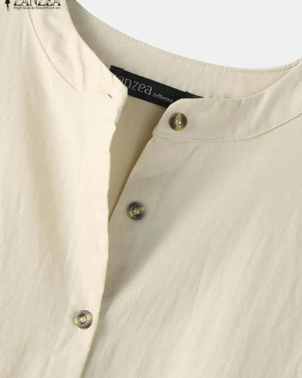 Women's Elegant Solid Cotton Robe Femme 2022 Spring Autumn Bohemian Maxi Dress ZANZEA Casual Long Sleeve Shirt Dresses Oversized