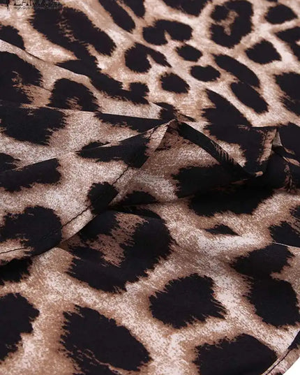 ZANZEA Party Vintage Leopard Robe Women 2025 Autumn Casual Long Sleeve Maxi Long Vestidos Dress Fashion Oversized Shirt Sundress