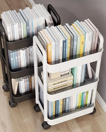 Versatile Multi-Tier Storage Cart - White Plastic, Perfect for Kitchen, Bathroom & Bedroom Organization