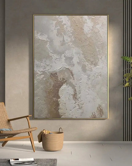 Beige White Painting Wabi-Sabi Texture Wall Art Neutral White Abstract Handmade Painting on Canvas Wall Decor For Living Room