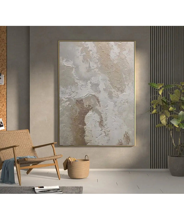 Beige White Painting Wabi-Sabi Texture Wall Art Neutral White Abstract Handmade Painting on Canvas Wall Decor For Living Room