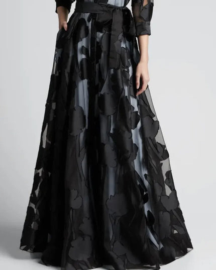 Fashion Autumn Dress for Women Polk Dot Elegant Turn Down Collar Transperant 3/4 Sleeve Elegant Casual Vintage A-Line Long Dress