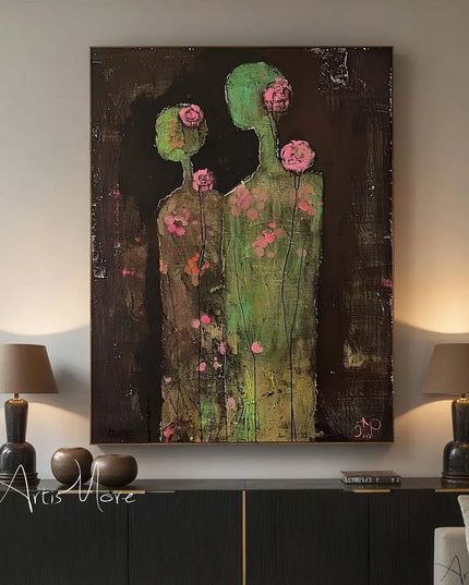 Mhemyo Wabi Sabi Wall Art Woman Figure Hand Painted Painting Large Grey Beige Textured Painting Vintage Figurative Canvas Art