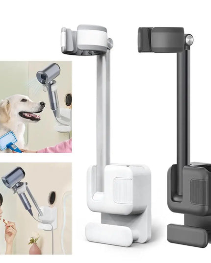 Angle Adjustable Hair Dryer Holder Non-Drilling Wall-Mounted Hair Dryer Stand For Bathroom Free-hand Lazy Storage Rack Shelf