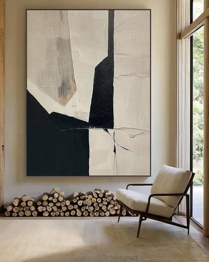 3D Beige Large Canvas Abstract Handmade Oil Painting Brown Simple Wall Art Textured Geometric Art Wall Decor Living Room Decor