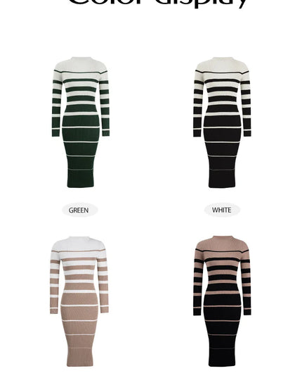 ITOOLIN Women Patchwork Streetwear Dress Long Sleeve Knit Office Lady Elegant Dress Striped Bodycon Dress Fall Holiday Vestido