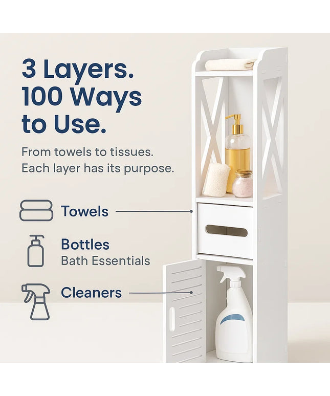 Bathroom toilet furniture cabinet, white wooden cabinet shelf, paper towel storage rack, bathroom storage rack