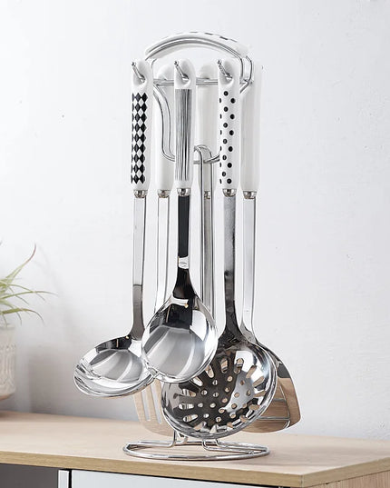 7pcs stainless steel spatula soup spoon kitchenware set cooking spatula kitchen supplies ceramic handle Nordic kitchen tools