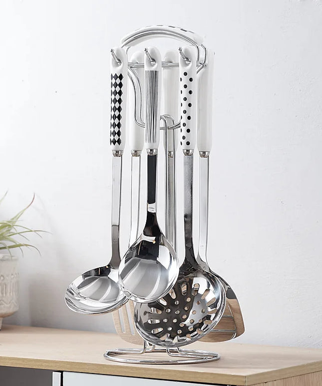 7pcs stainless steel spatula soup spoon kitchenware set cooking spatula kitchen supplies ceramic handle Nordic kitchen tools