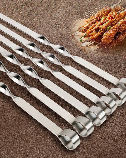 Stainless Steel Barbecue Skewer 6Pcs Wide BBQ Sticks Flat BBQ Fork Outdoor Camping Picnic BBQ Utensil Kitchen Accessories