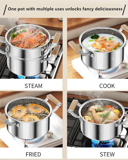 316L Stainless Steel Soup Pot Wok Honeycomb Non-stick Pot with lid Frying Pan Home Hot Pot Induction Cooker Gas Stove Universal