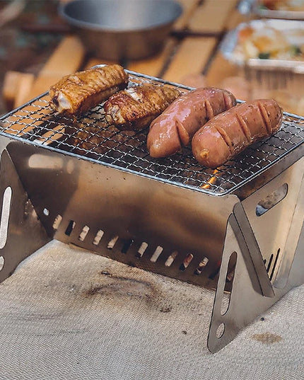 Portable Folding Barbecue Grill Heating Stoves Multifunction Camping BBQ Grill Rack Net Firewood Stove Stainless steel BBQ Grill