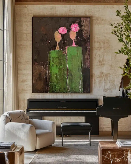 Mhemyo Abstract Woman Figure Handmade Painting Large Brown Green Texture Painting Vintage Abstract People Art Wabi Sabi Wall Art