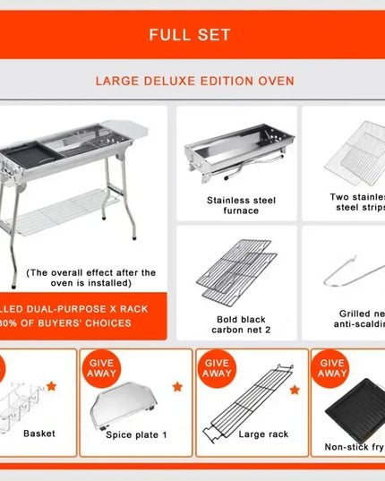 Stainless Steel Charcoal Grill Barbecue Tool Portable Free Installation Handle Folding  BBQ Cooking Grid  For  Park