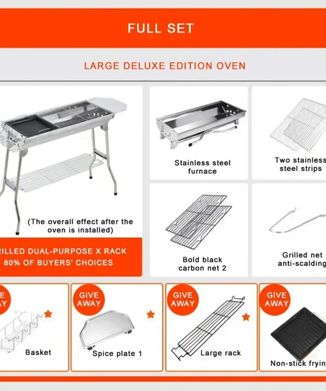 Stainless Steel Charcoal Grill Barbecue Tool Portable Free Installation Handle Folding  BBQ Cooking Grid  For  Park