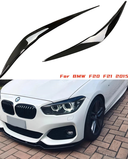 2Pcs Car Front Headlight Eyebrow Eyelid Cover For BMW 1 Series F20 F21 118i 120i 2015 2016 2017 2018 2019 Glossy Black Stickers