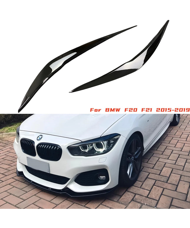2Pcs Car Front Headlight Eyebrow Eyelid Cover For BMW 1 Series F20 F21 118i 120i 2015 2016 2017 2018 2019 Glossy Black Stickers