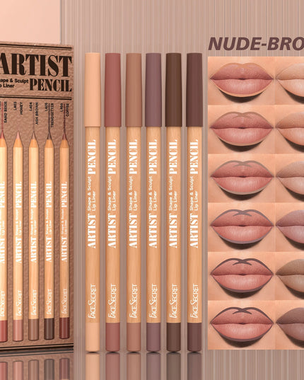 [Velvet Matte Lip Liner] 6pcs Long-Lasting Velvet Matte Lip Liner Pencils Set | Non-Drying & Perfect for Lining & Filling Lips