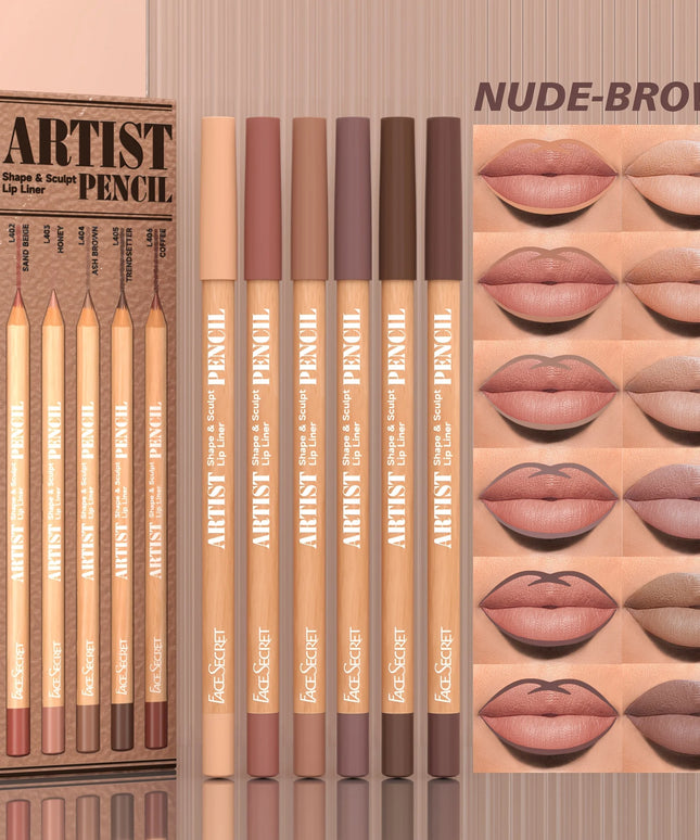 [Velvet Matte Lip Liner] 6pcs Long-Lasting Velvet Matte Lip Liner Pencils Set | Non-Drying & Perfect for Lining & Filling Lips