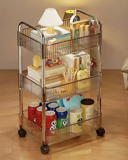 Bathroom Mobile Storage Rack for Snacks, Toys, and Multi-layer Cosmetics Storage, Transparent Small Cart