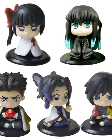 10pcs Set Q Version Demon Slayer Sitting Ghost Doll Tanjiro Nidouzi Inosuke Zenizu Figure Action Figure Movie Model kid Toy Gift