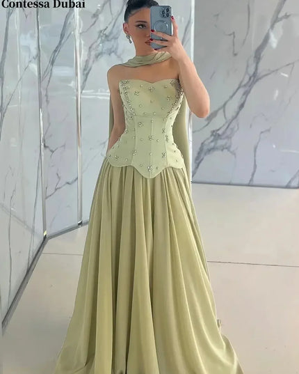 Contessa Dubai Customized Evening dresses A-line prom party dress 2025 Luxury Strapless Floor-length فساتين سهرة