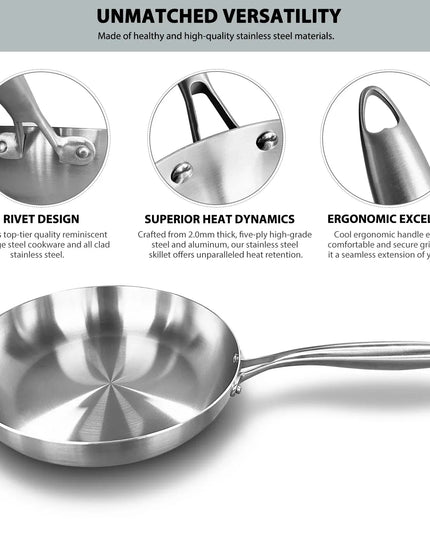 304 Stainless Steel Frying Pan NonStick Pan Fried Steak Pot Uncoated Kitchen Cookware For Gas Stove and Induction Cooker