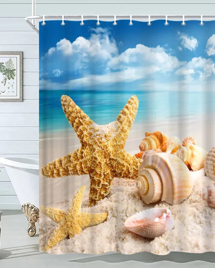 Seashell Shower Curtain Summer Beach Starfish On The Coastal For Bathroom Curtain Polyester Fabric Bathroom Accessories Set