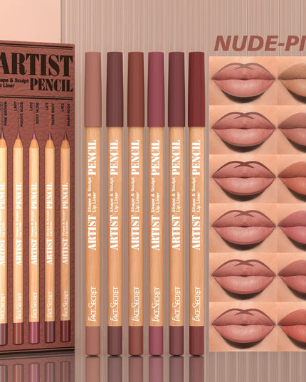 [Velvet Matte Lip Liner] 6pcs Long-Lasting Velvet Matte Lip Liner Pencils Set | Non-Drying & Perfect for Lining & Filling Lips