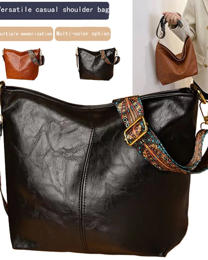 Neutral Style Men's and Women's Pu Tote Bag, Suitable for Travel and Photography, Single Shoulder Bag with Ethnic Style Strap