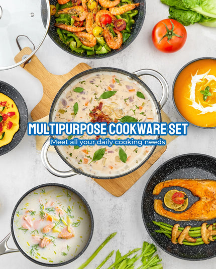 Induction Cookware Nonstick, 10-Piece, BEZIA Pots and Pans Set for Induction Cooktop, Compatible with All Stoves