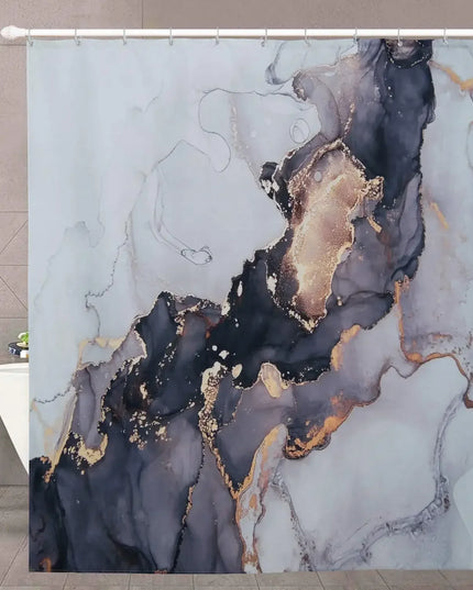 Grey Gold Marble Ink Texture Shower Curtain Set Abstract Modern Shower Curtain for Bathroom Decor Waterproof Washable Fabric
