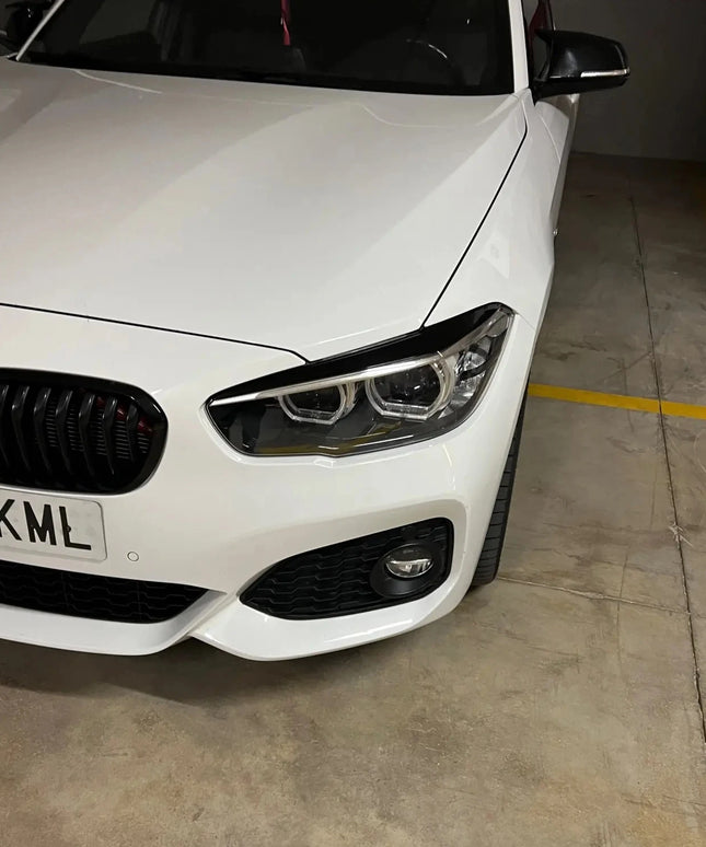 2Pcs Car Front Headlight Eyebrow Eyelid Cover For BMW 1 Series F20 F21 118i 120i 2015 2016 2017 2018 2019 Glossy Black Stickers