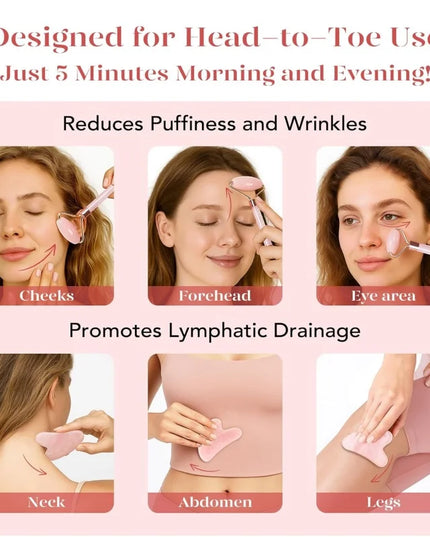 2Pcs Roller for Face Neck Eye Facial Massage Kit Ice Face Roller Gua Sha Board Portable Facial Massage Roller Lifting Contouring