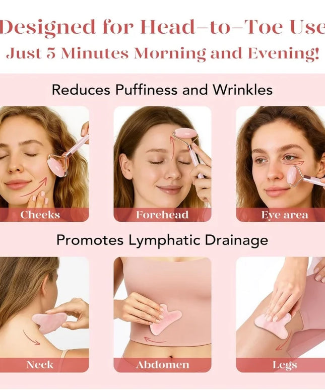 2Pcs Roller for Face Neck Eye Facial Massage Kit Ice Face Roller Gua Sha Board Portable Facial Massage Roller Lifting Contouring