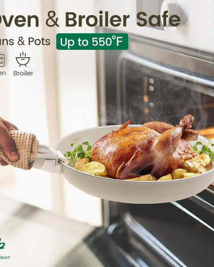 Ceramic Cookware Set Non Toxic with Detachable Handles, Healthy Nonstick Pans and Pots Set 19 Pcs,PFOA & PTFE Free,Cream White