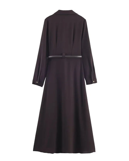 Women's Dress 2025 New Shirt-Style Design with Belt Mid-Length Skirt Women's Fashion Casual Long Dress