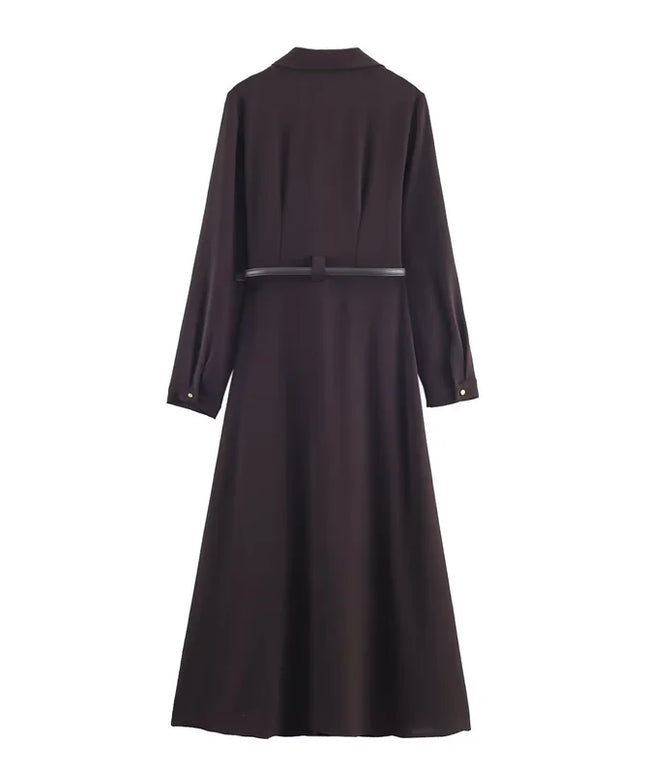 Women's Dress 2025 New Shirt-Style Design with Belt Mid-Length Skirt Women's Fashion Casual Long Dress