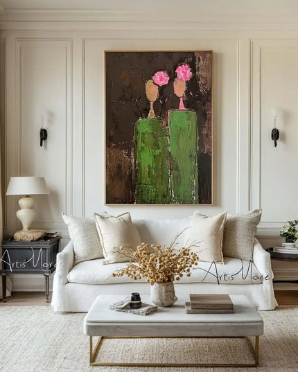 Mhemyo Abstract Woman Figure Handmade Painting Large Brown Green Texture Painting Vintage Abstract People Art Wabi Sabi Wall Art